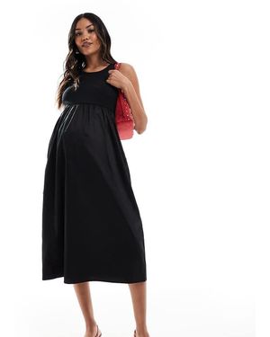 Mama.licious Mamalicious Jersey Top And Poplin Skirt Detail Midi Dress - Black