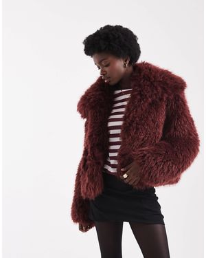 ASOS Cropped Faux Fur Jacket - Red