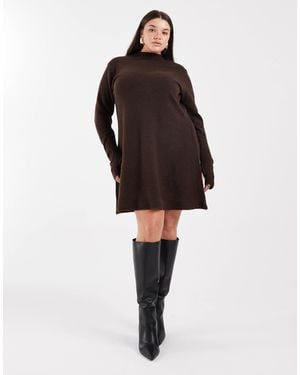 Pieces Plus Pieces Curve Long Sleeve Knitted Mini Dress - Brown