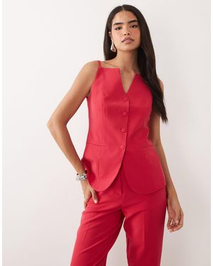 Vila Tailo Square Neck Structu Waistcoat Co-ord - Red