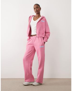 Kaiia Cotton Rich Printed Logo Wide Leg Jogger Co-Ord - Pink