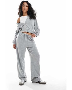 4th & Reckless Towelling Tie Waist Wide Leg Joggers Co-Ord - Grey