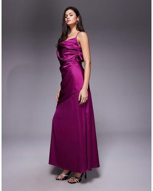 TFNC London Satin Draped Neck Cross Back Maxi Dress - Purple