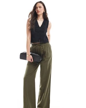 ONLY Pantaloni A Fondo Ampio Kaki Effetto Lino - Verde