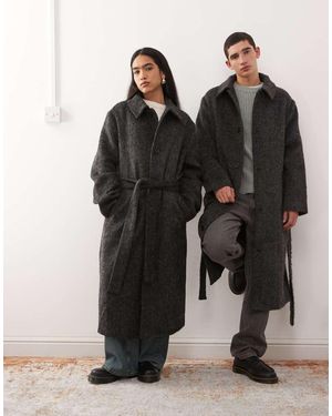 Reclaimed Vintage Unisex Wool Look Single Breasted Belted Coat - Black