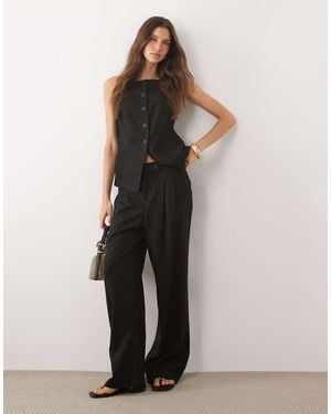 New Look Linen Blend Tailored Wide Leg Trousers - Black