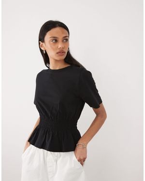 Threadbare Jersey Short Sleeve Peplum Top - Black