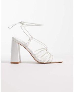 Public Desire Misty Tie Leg Block Heeled Sandals - White