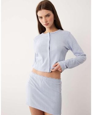 ASOS Pointelle Nightwear Cardigan With Lace Trim - Blue