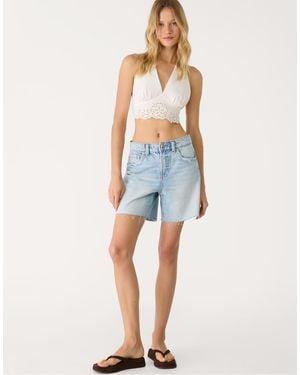 Stradivarius D93 Longline Denim Shorts With Stars - Blue