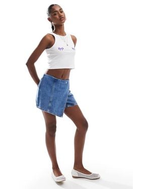 Pieces Wrap Front Denim Mini Skort - Blue
