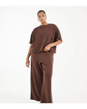 Pieces Plus Pieces Curve Top Della Tuta A Maniche Corte Morbido Coordinato - Marrone