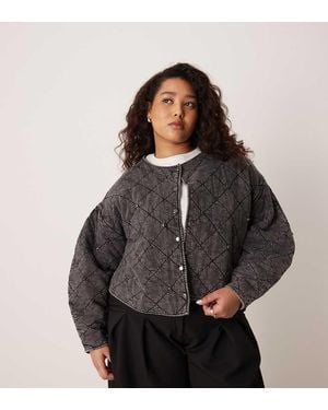 ASOS Asos Design Curve Quilted Jacket With Embellished Detail - Grey
