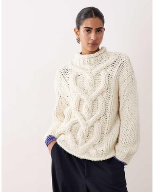 ASOS Hand Knit Chunky Cable Crew Neck Jumper - Natural