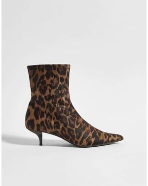 River Island Leopard Print Kitten Heel Sock Boots - Brown