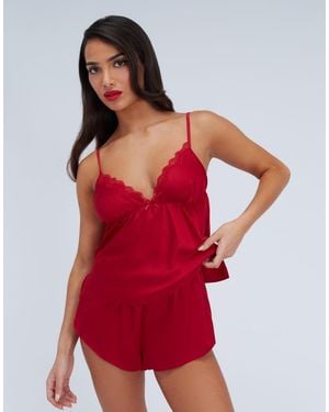 Boux Avenue Kaya Satin Cami Short Pyjama Set Top And Shirt Nightwear - Red