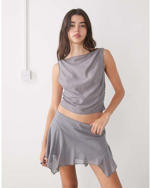 Monki Co-ord Rhinestone Boat Neck Cropped Tank - Grey
