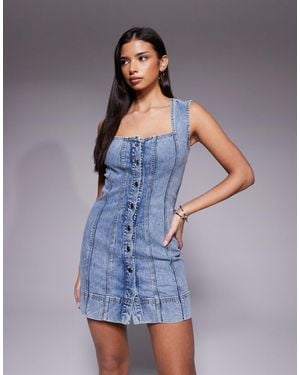 GOOD AMERICAN Button Front Mini Denim Dress - Blue
