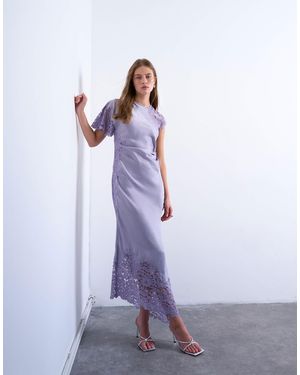 TOPSHOP Lace Insert Grown On Shoulder Midi Dress - Purple