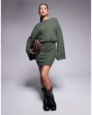 ASOS Supersoft Wide Long Sleeve Blouson Mini Dress - Grey