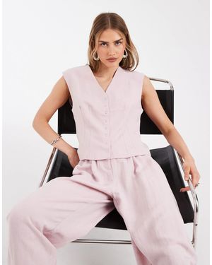 Object Linen Look Tailored Popper Front Waistcoat Co-ord - Pink