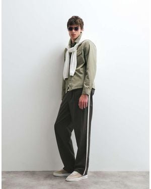 ASOS COLLECTIVE Ac-b-253 Straight Fit Cotton Woven Trim Trousers With Linen - White