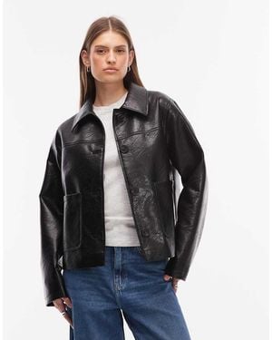 ASOS Leather Look Harrington Jacket - Blue