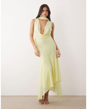 TFNC London Bridesmaids Cowl Neck Chiffon Midi Dress With Neck Tie - Natural