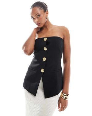 4th & Reckless Elegante Bandeautop Met Split En Gouden Knopen - Blauw