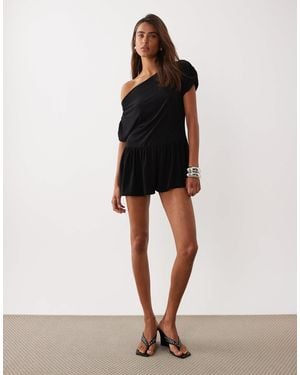 Miss Selfridge Off Shoulder Playsuit With Flared Short - Black