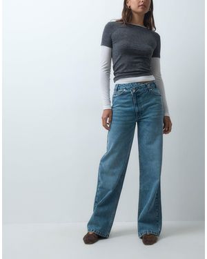 ASOS Cross Waist Straight Wide Jean - Blue