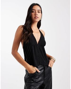 Collusion Backless Ruched Front Strappy Top With Lace Trim -brown - Black