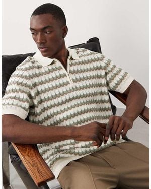 Threadbare Knitted 1/4 Zip Short Sleeve Polo Top - Brown