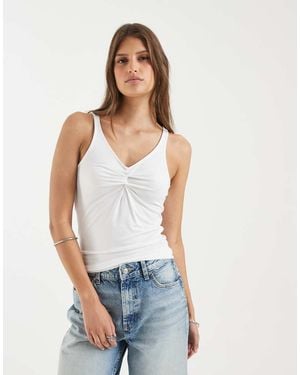 Pieces V Neck Ruched Detail Singlet Top - Blue