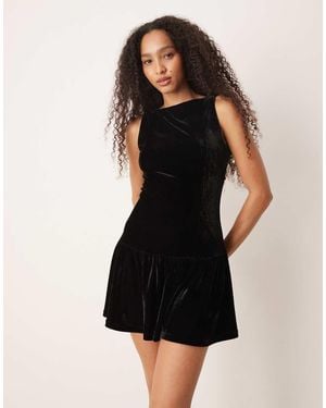 Mango Sleeveless Velvet Mini Dress With Peplum Hem - Black