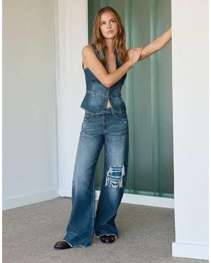 Pull&Bear Gescheurde Baggy Jeans - Blauw