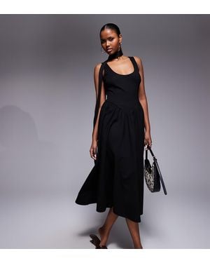 Kaiia Exclusive Scoop Neck Scarf Detail Dropped Basque Waist Maxi Dress - Black