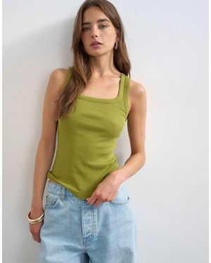 TOPSHOP Rib Scoop Neck Vest - Green