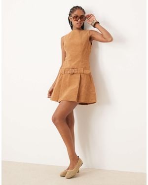 Glamorous 70s Boho A-line Cord Dress - Natural