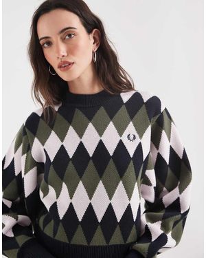Fred Perry Gebreide Trui Met Diamantjacquard - Zwart