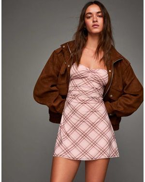 Bershka Printed Strappy Dress - Brown