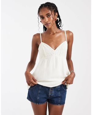 Hollister V Neck Lace Godet Babydoll Cami Top - White