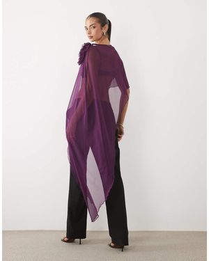 ASOS Mesh Draped Cape Top With Corsage - Purple