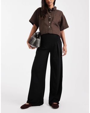 Mama.licious Mamalicious Maternity Foldable Waistband Wide Leg Jersey Pants - Black