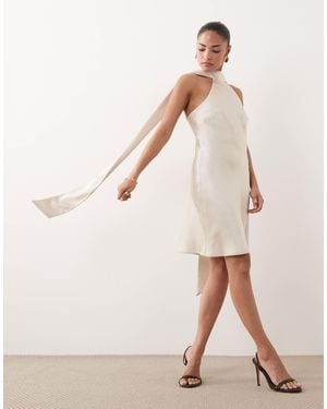 TFNC London Satin Scarf Detail Mini Dress - Natural