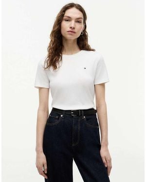 Tommy Hilfiger Flag Embroidery Crew Neck Slim T-Shirt - White