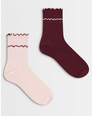 Cotton On 2pk The Perfect Pair Frill Ribbed Ankle Socks - Red