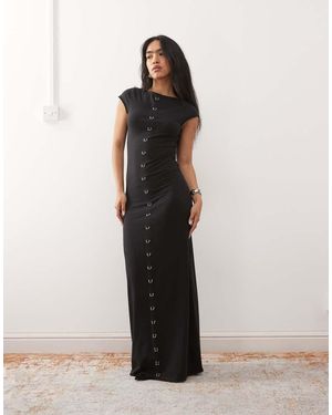 Weekday Jersey Maxi Dress With Piercing Detail - Black