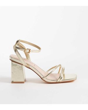 London Rebel Ash Strappy Mid Block Heeled Sandals - Metallic
