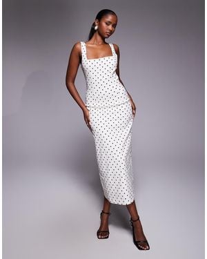 Forever New Stretch Linen Square Neck Split Back Midi Dress - Purple